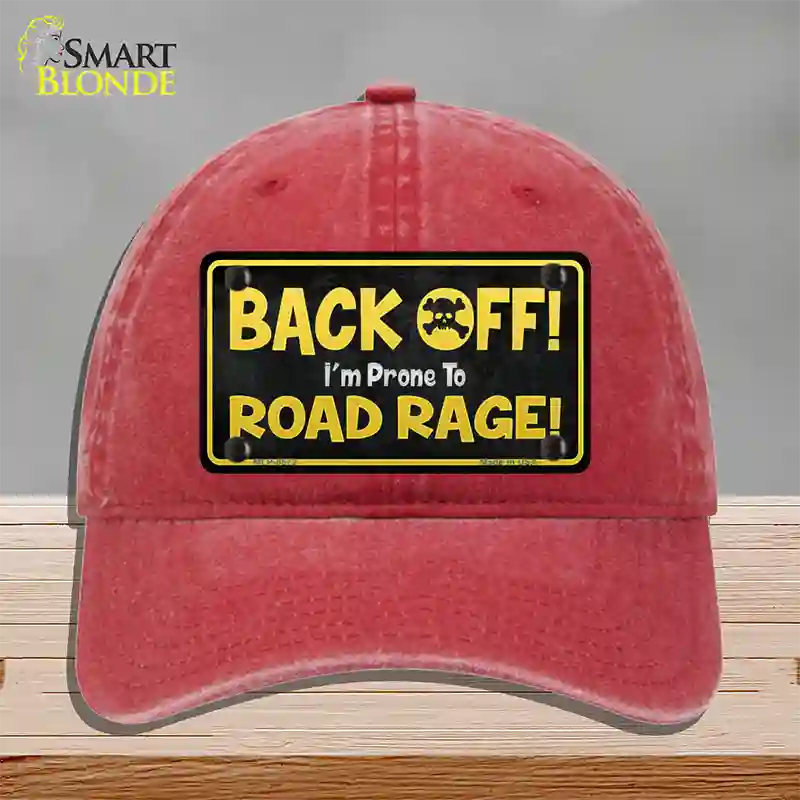 Back Off Road Rage Novelty License Plate Hat Unconstructed Cotton / Red