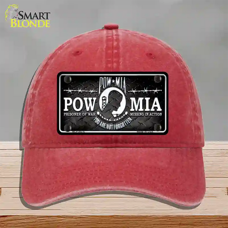 POW MIA Novelty License Plate Hat Unconstructed Cotton / Red