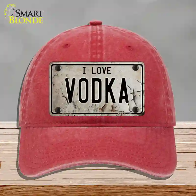 I Love Vodka Novelty License Plate Hat Unconstructed Cotton / Red