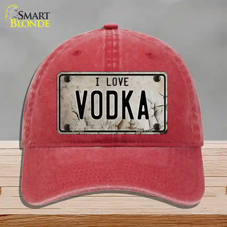 I Love Vodka Novelty License Plate Hat Unconstructed Cotton / Red