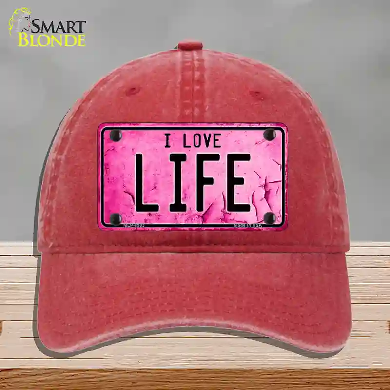 I Love Life Novelty License Plate Hat Unconstructed Cotton / Red