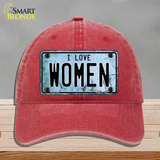 I Love Women Novelty License Plate Hat Unconstructed Cotton / Red