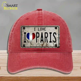 I Love Paris Novelty License Plate Hat Unconstructed Cotton / Red