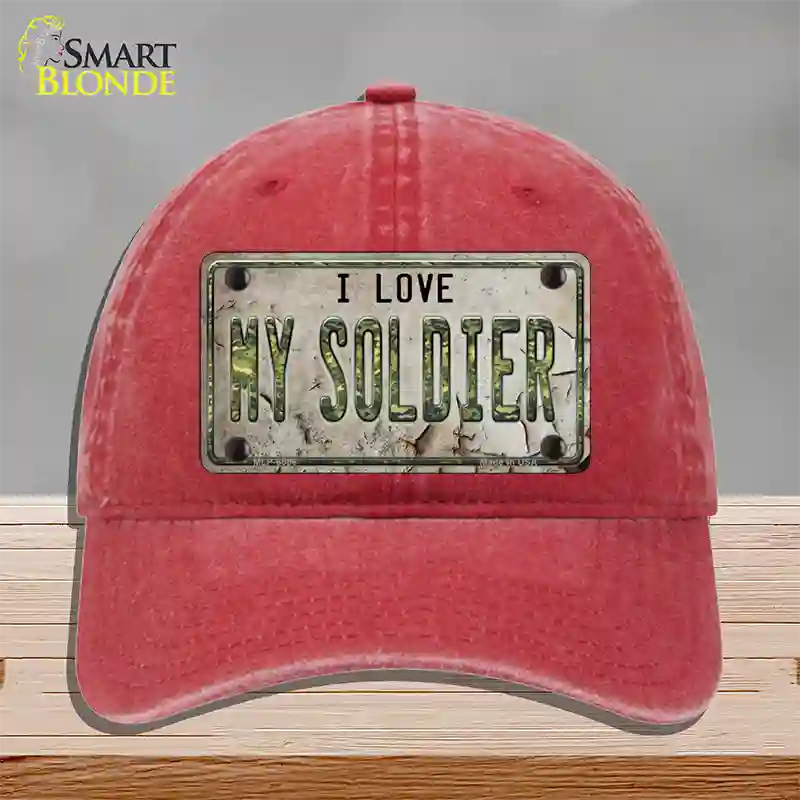 I Love My Solider Novelty License Plate Hat Unconstructed Cotton / Red