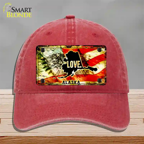 Alaska Love Novelty License Plate Hat Unconstructed Cotton / Red