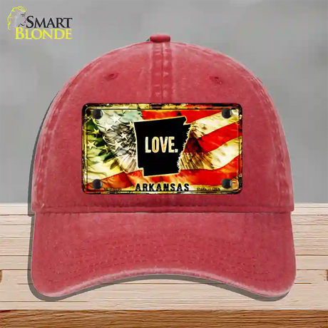 Arkansas Love Novelty License Plate Hat Unconstructed Cotton / Red