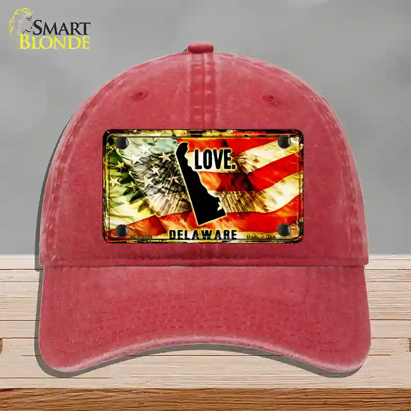 Delaware Love Novelty License Plate Hat Unconstructed Cotton / Red