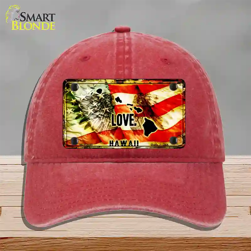 Hawaii Love Novelty License Plate Hat Unconstructed Cotton / Red