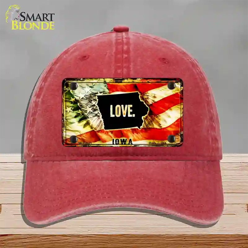 Iowa Love Novelty License Plate Hat Unconstructed Cotton / Red