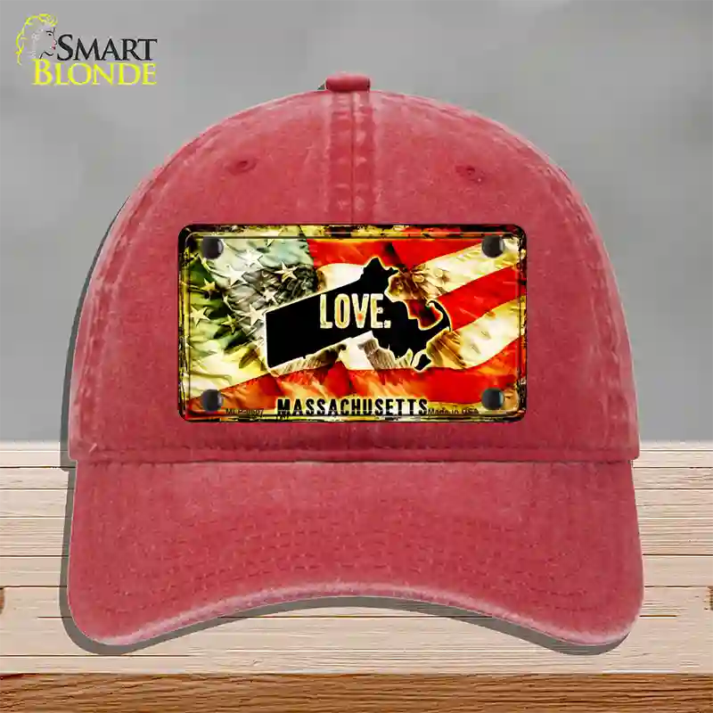 Massachusetts Love Novelty License Plate Hat Unconstructed Cotton / Red