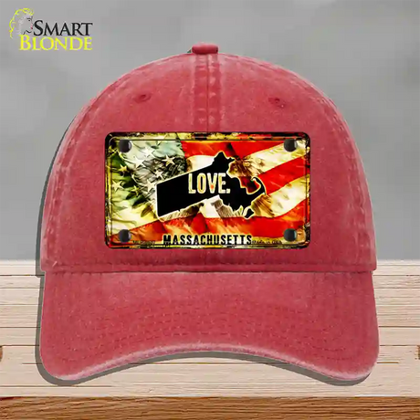 Massachusetts Love Novelty License Plate Hat Unconstructed Cotton / Red