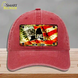 New York Love Novelty License Plate Hat Unconstructed Cotton / Red