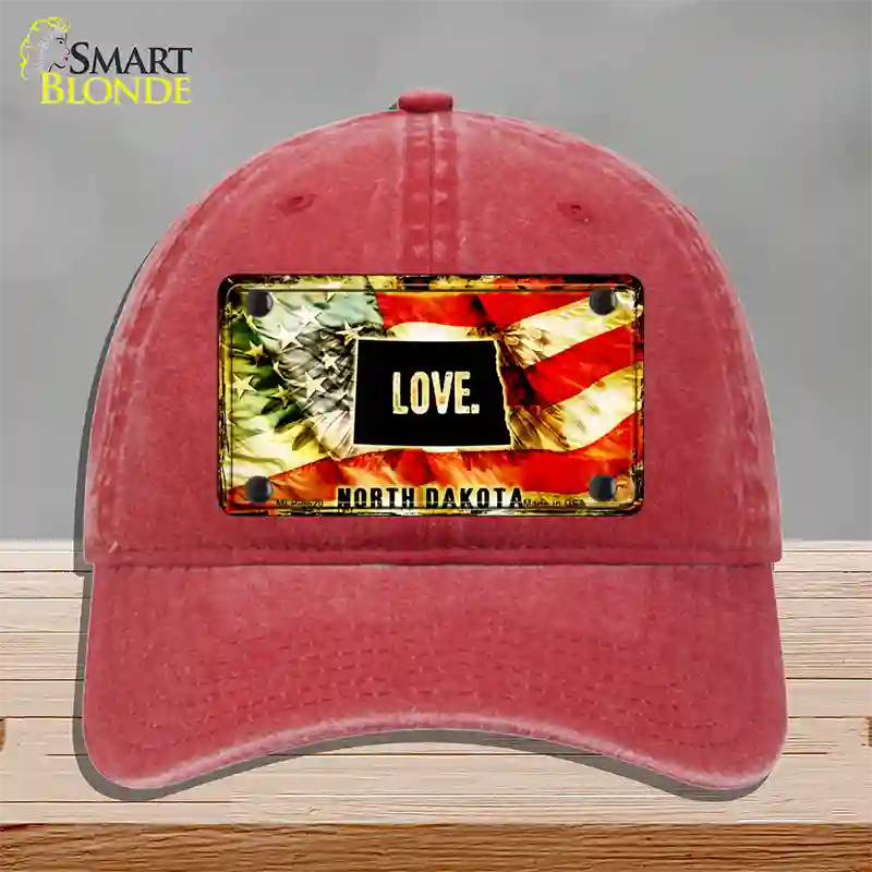 North Dakota Love Novelty License Plate Hat Unconstructed Cotton / Red