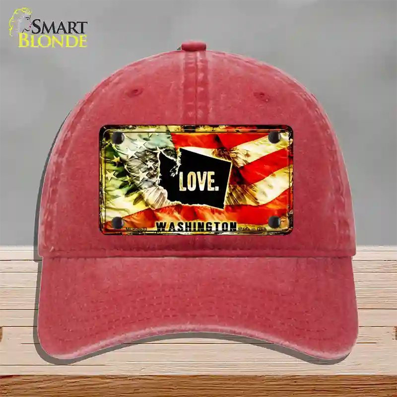 Washington Love Novelty License Plate Hat Unconstructed Cotton / Red