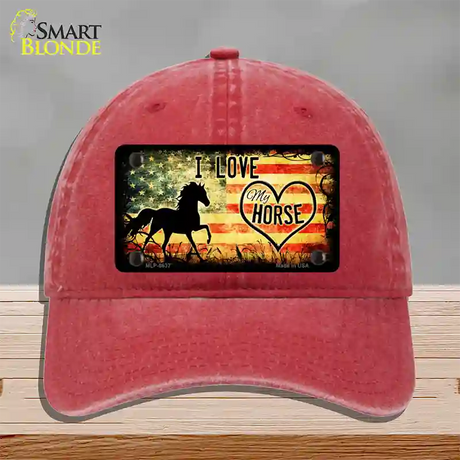 I Love My Horse Novelty License Plate Hat Unconstructed Cotton / Red