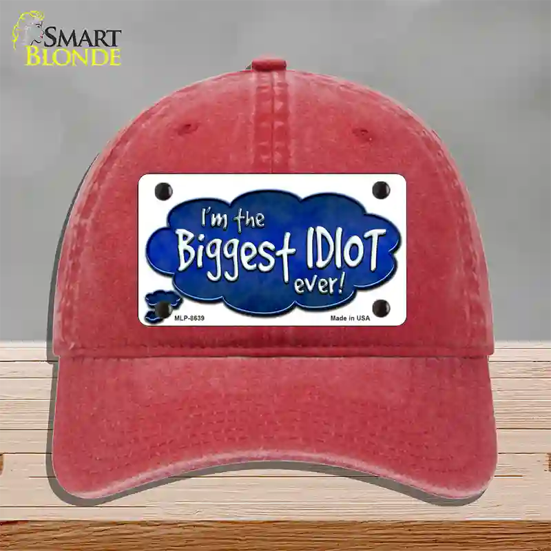 Biggest Idiot Novelty License Plate Hat Unconstructed Cotton / Red