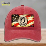 POW MIA With USA Flag Novelty License Plate Hat Unconstructed Cotton / Red