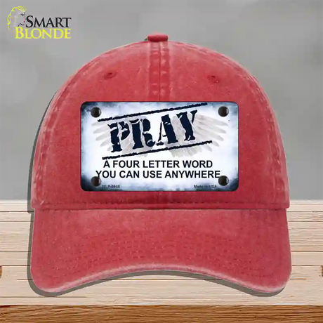 Pray Novelty License Plate Hat Unconstructed Cotton / Red