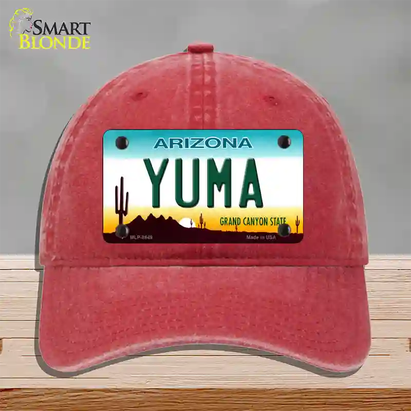 Yuma Arizona Novelty License Plate Hat Unconstructed Cotton / Red