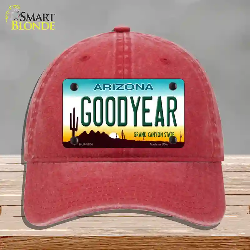 Goodyear Arizona Novelty License Plate Hat Unconstructed Cotton / Red