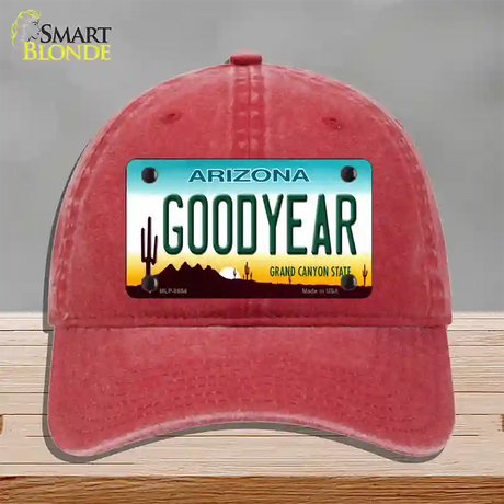 Goodyear Arizona Novelty License Plate Hat Unconstructed Cotton / Red