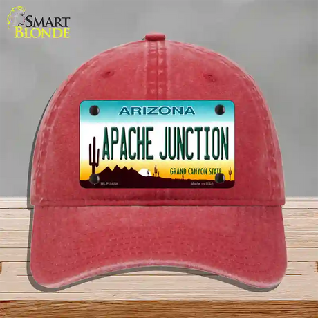 Apache Junction Arizona Novelty License Plate Hat Unconstructed Cotton / Red