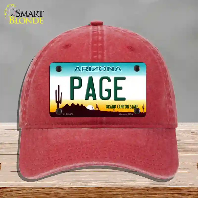 Page Arizona Novelty License Plate Hat Unconstructed Cotton / Red