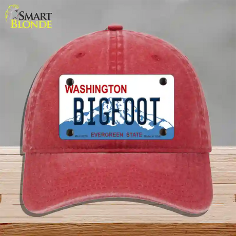 Bigfoot Washington Novelty License Plate Hat Unconstructed Cotton / Red