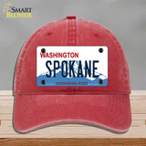 Spokane Washington Novelty License Plate Hat Unconstructed Cotton / Red