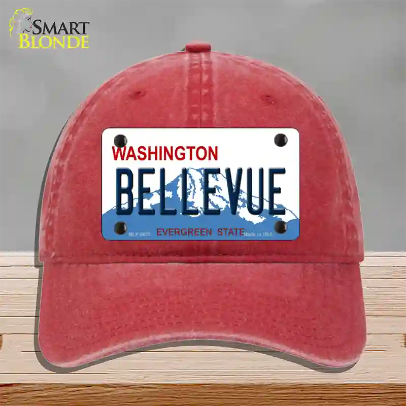 Bellevue Washington Novelty License Plate Hat Unconstructed Cotton / Red