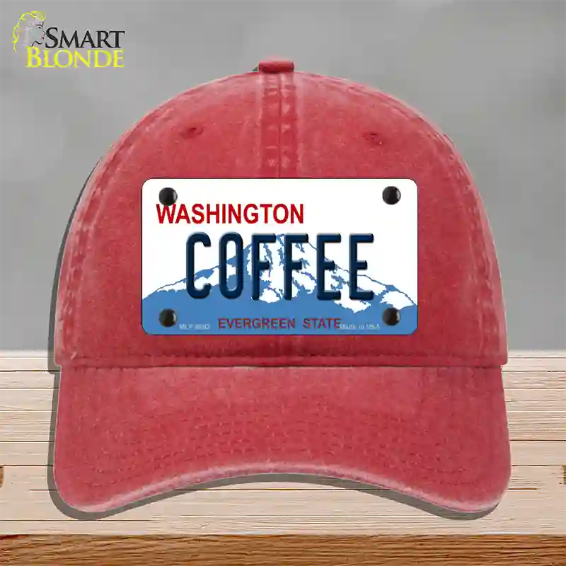 Coffee Washington Novelty License Plate Hat Unconstructed Cotton / Red