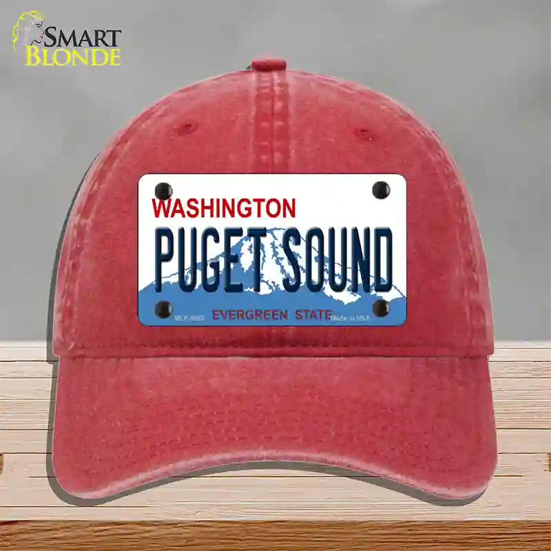 Puget Sound Washington Novelty License Plate Hat Unconstructed Cotton / Red