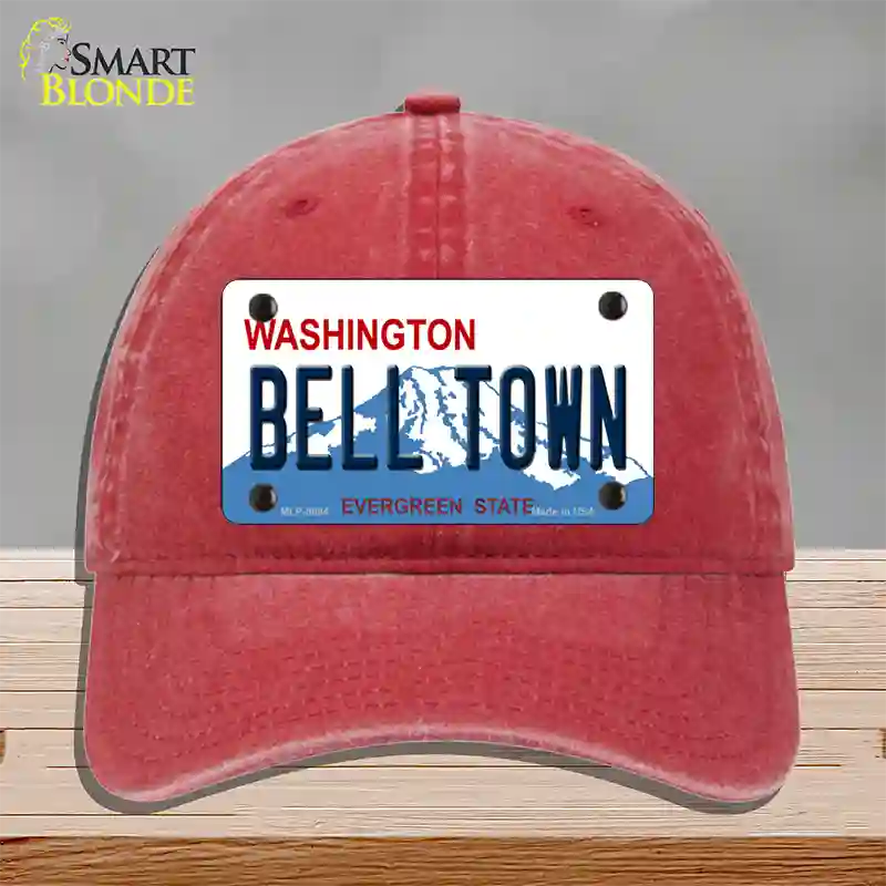 Bell Town Washington Novelty License Plate Hat Unconstructed Cotton / Red