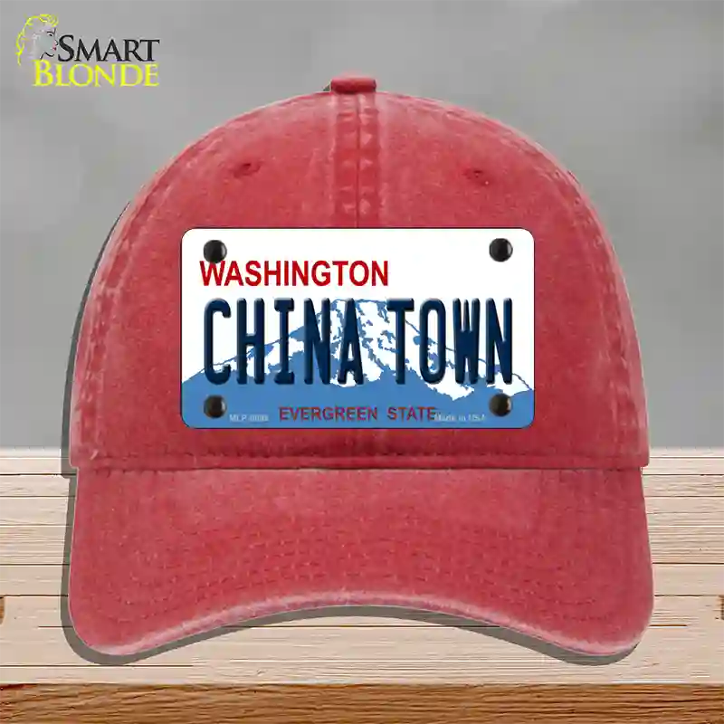 China Town Washington Novelty License Plate Hat Unconstructed Cotton / Red