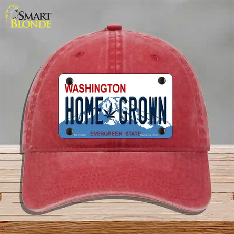 Home Grown Washington Novelty License Plate Hat Unconstructed Cotton / Red