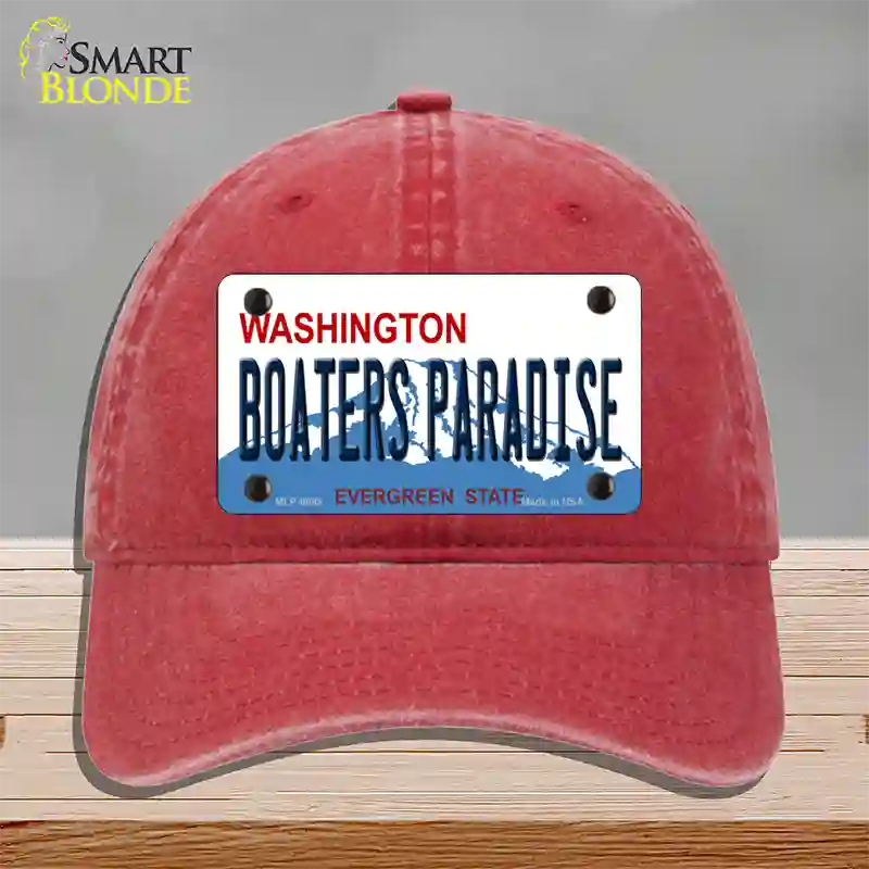 Boaters Paradise Washington Novelty License Plate Hat Unconstructed Cotton / Red