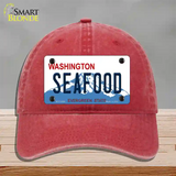 Seafood Washington Novelty License Plate Hat Unconstructed Cotton / Red