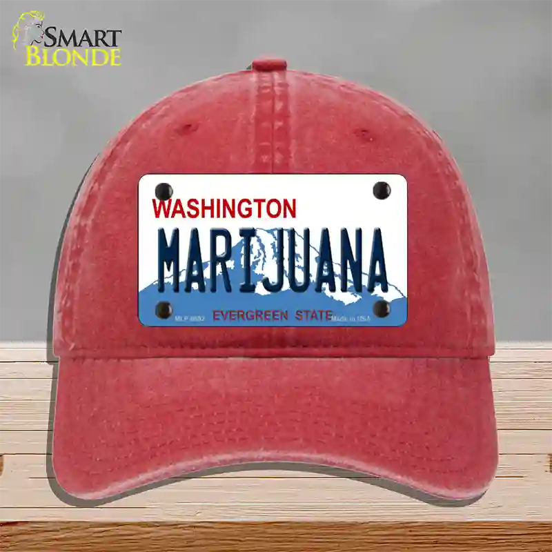 Marijuana Washington Novelty License Plate Hat Unconstructed Cotton / Red