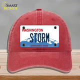 Storm Washington Novelty License Plate Hat Unconstructed Cotton / Red