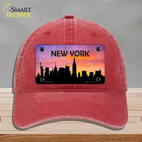 New York Silhouette Novelty License Plate Hat Unconstructed Cotton / Red