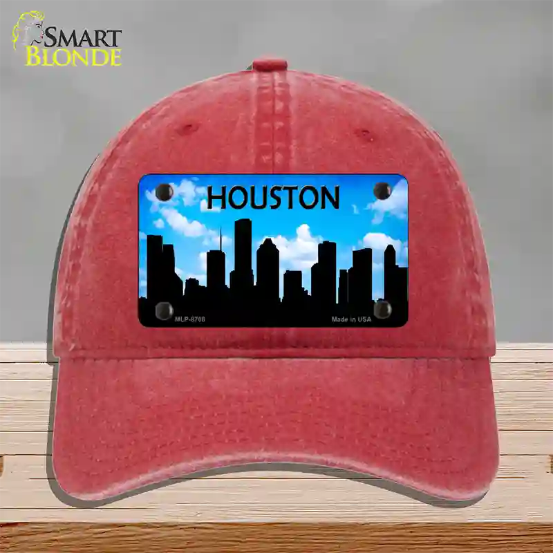 Houston Silhouette Novelty License Plate Hat Unconstructed Cotton / Red