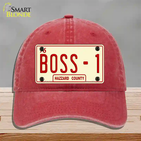 Boss 1 Novelty License Plate Hat Unconstructed Cotton / Red