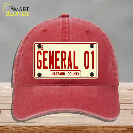 General 01 Novelty License Plate Hat Unconstructed Cotton / Red