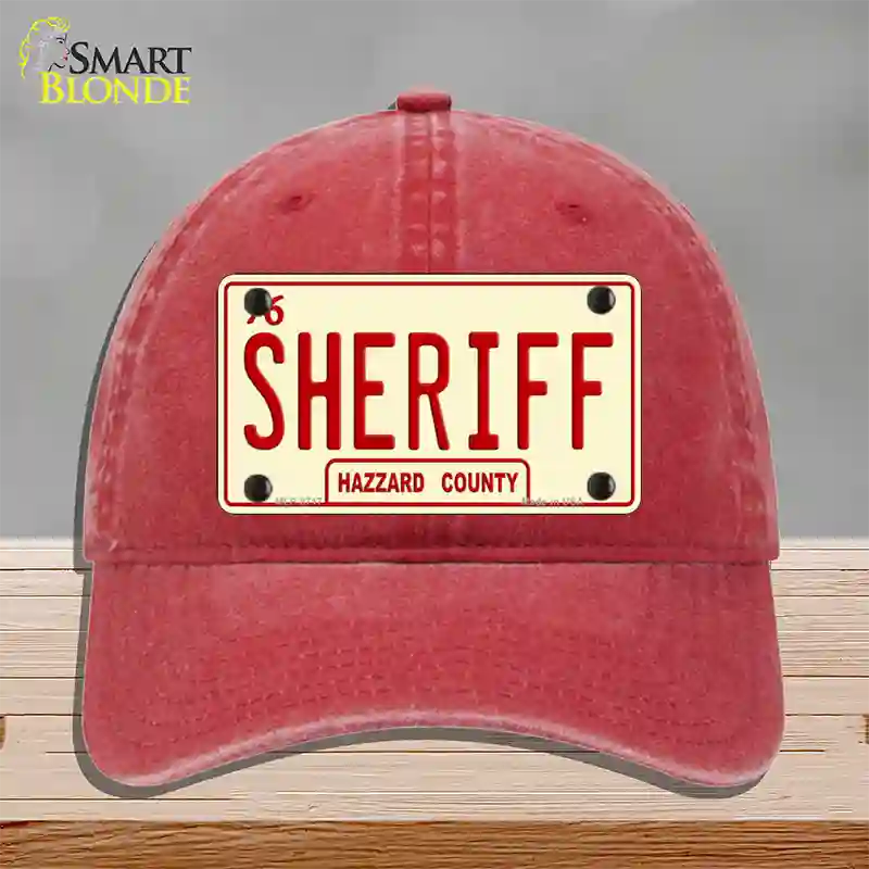 Sheriff Novelty License Plate Hat Unconstructed Cotton / Red