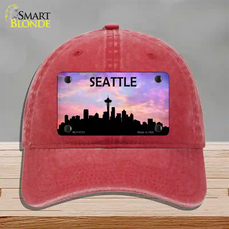 Seattle Silhouette Novelty License Plate Hat Unconstructed Cotton / Red