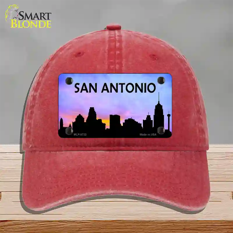 San Antonio Silhouette Novelty License Plate Hat Unconstructed Cotton / Red