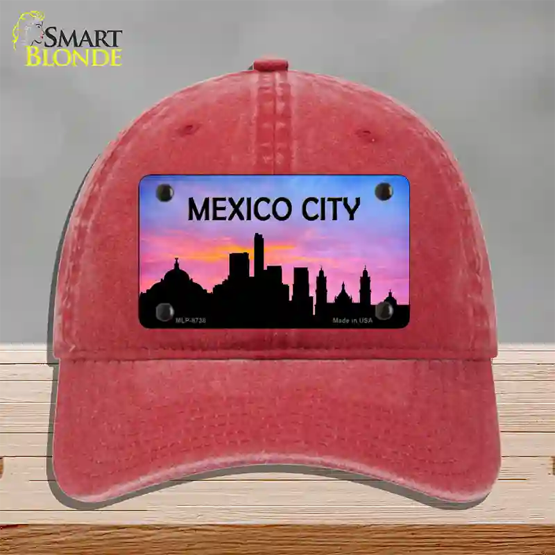 Mexico City Silhouette Novelty License Plate Hat Unconstructed Cotton / Red