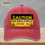 Caution Stops At Garage Sales Novelty License Plate Hat Unconstructed Cotton / Red