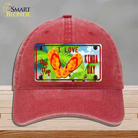 I Love Flip Flop Novelty License Plate Hat Unconstructed Cotton / Red