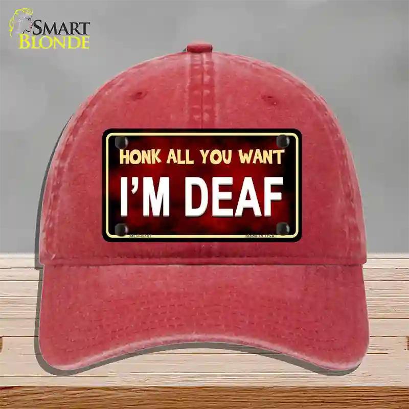 Honk All You Want Novelty License Plate Hat Unconstructed Cotton / Red